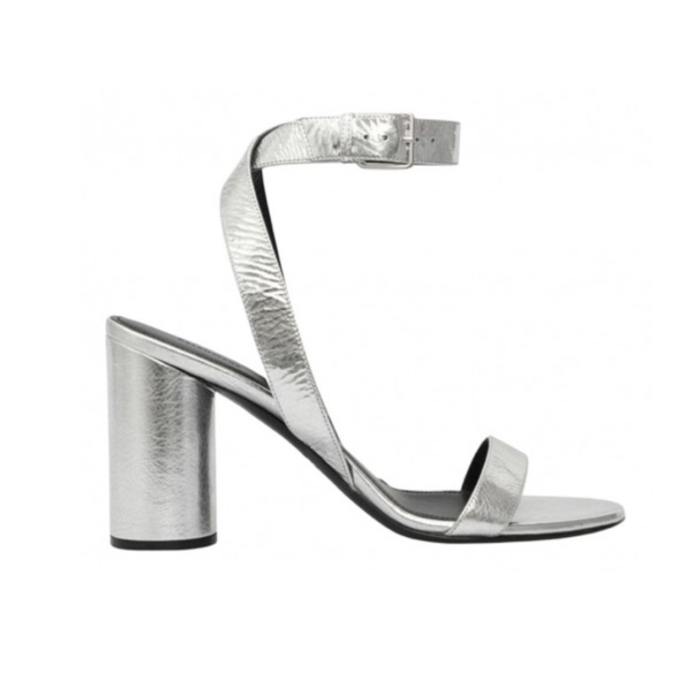 BALENCIAGA Silver Laminated Leather Oval Sandal Size EU 40.5